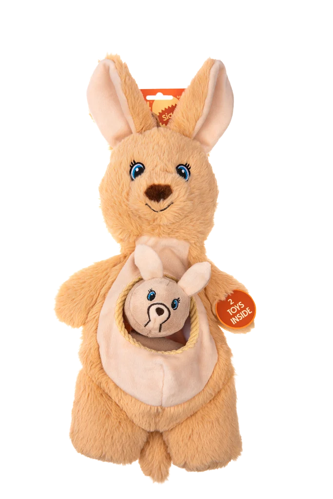 Pluszak dla psa z piszczałkami i 2 ukrytymi zabawkami – Growl Sidekicks Kanga Joey - obrazek 1