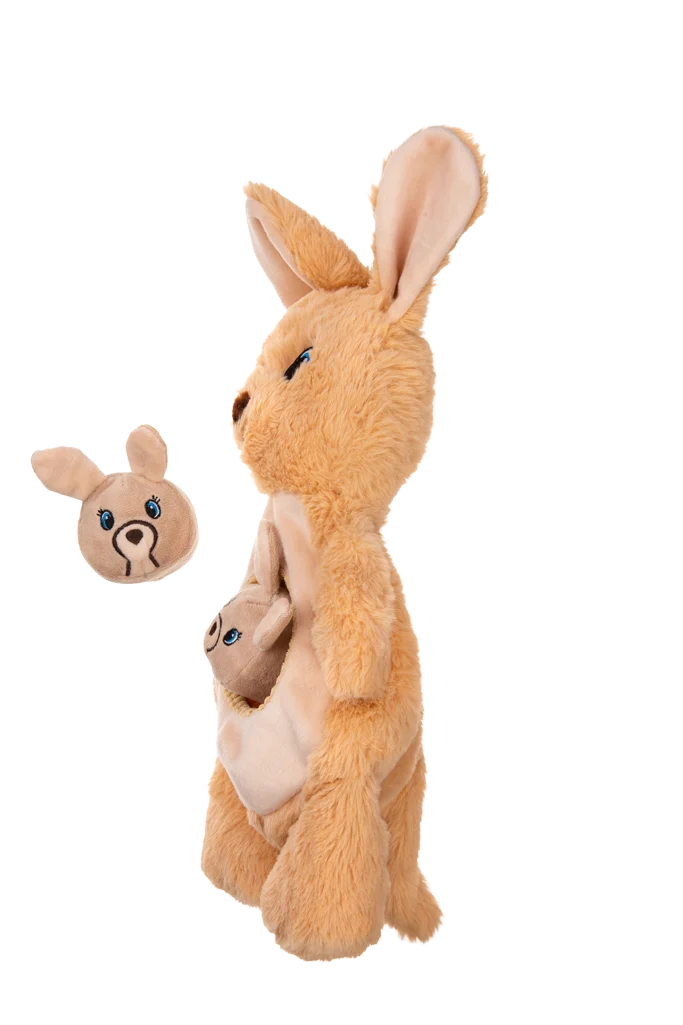 Pluszak dla psa z piszczałkami i 2 ukrytymi zabawkami – Growl Sidekicks Kanga Joey - obrazek 3