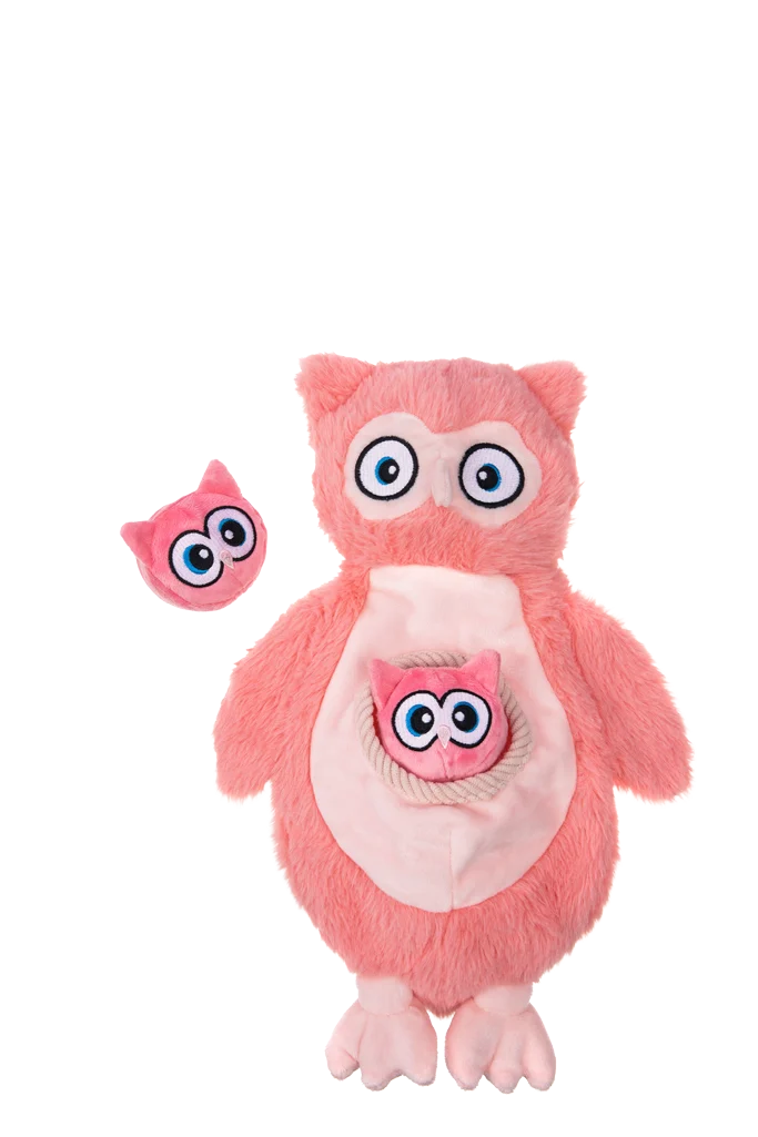 Pluszowa zabawka dla psa z piszczałkami i 2 ukrytymi zabawkami – Growl Sidekicks Hoot i Hootlet - obrazek 2