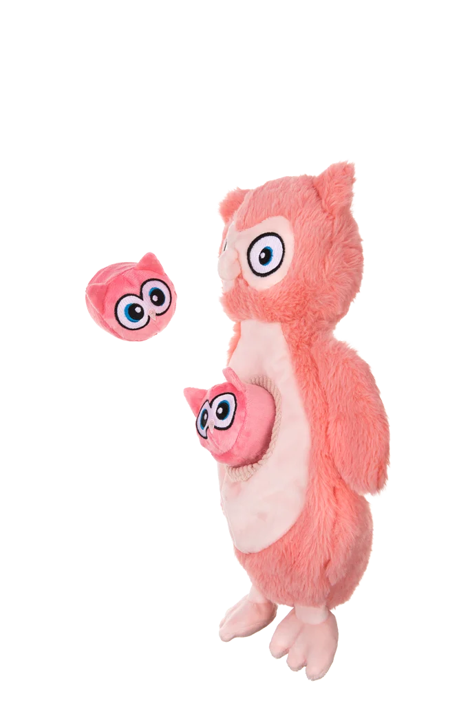 Pluszowa zabawka dla psa z piszczałkami i 2 ukrytymi zabawkami – Growl Sidekicks Hoot i Hootlet - obrazek 3