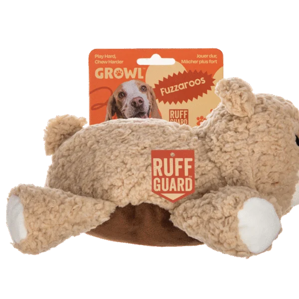 Pluszowa zabawka dla psa z tkaniny sherpa i dużą piszczałką – Growl Fuzzaroos Benny Niedźwiedź