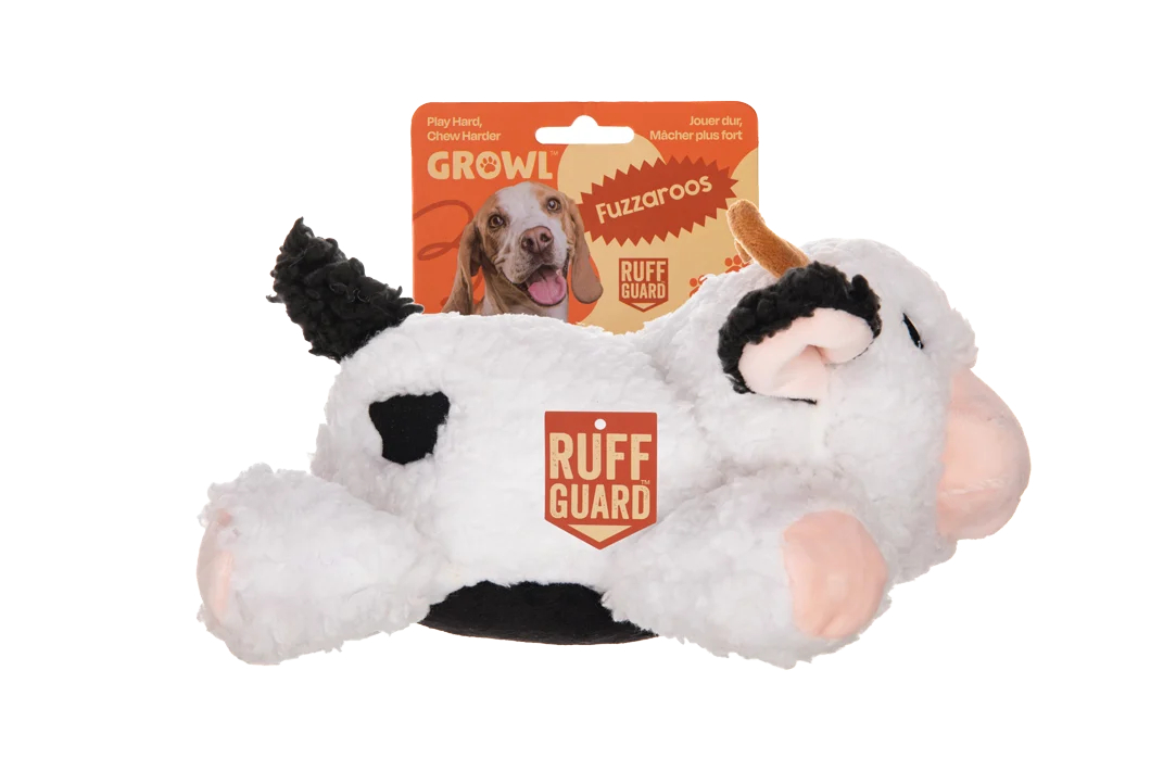 Pluszowa zabawka dla psa z dużą piszczałką – Growl Fuzzaroos Coco Krowa - obrazek 1
