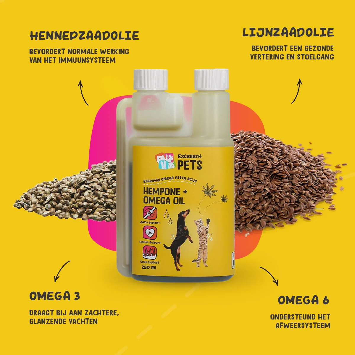 Mieszanka olejów dla psów i kotów z olejem z nasion konopi, 250 ml – Excellent Pets HempOne + Omega Oil - obrazek 5