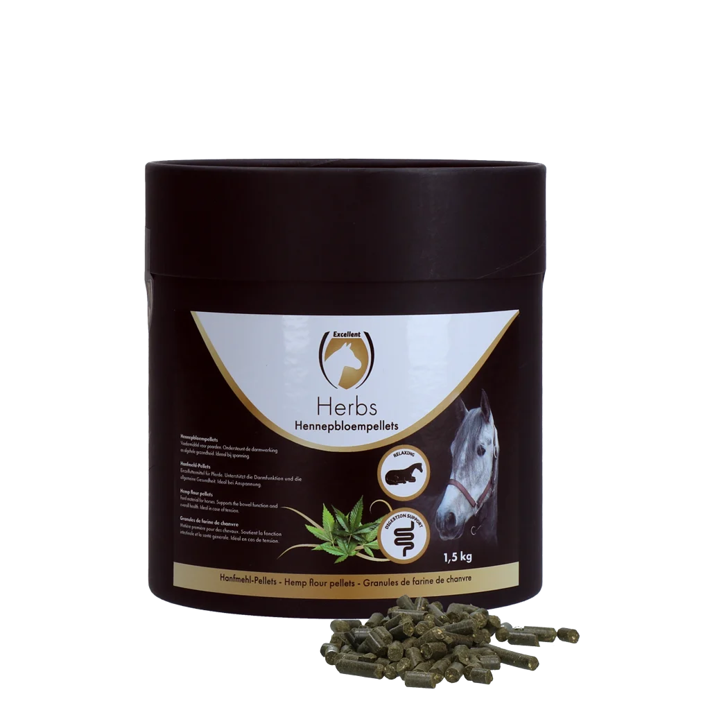 Pelletki z kwiatów konopi dla koni, wspomagające pracę jelit, 1,5 kg – Excellent Horse Herbs Hennepbloempellets - obrazek 1
