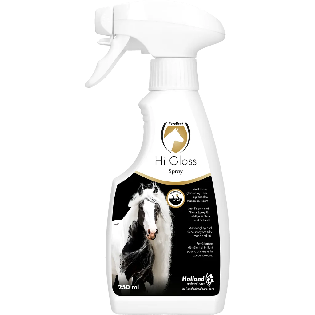 HIGL00250.png Spray nabłyszczający do grzywy i ogona, ułatwiający rozczesywanie, 250 ml – Excellent Horse Hi Gloss Spray - obrazek 1