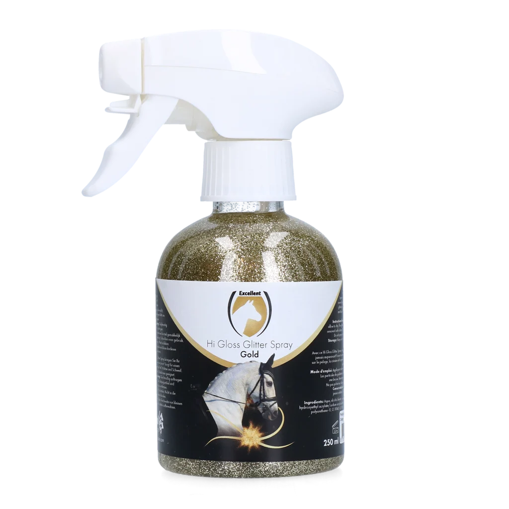 Brokatowy spray do sierści, grzywy i ogona, 250 ml – Excellent Horse Hi Gloss Glitter Spray Gold - obrazek 1