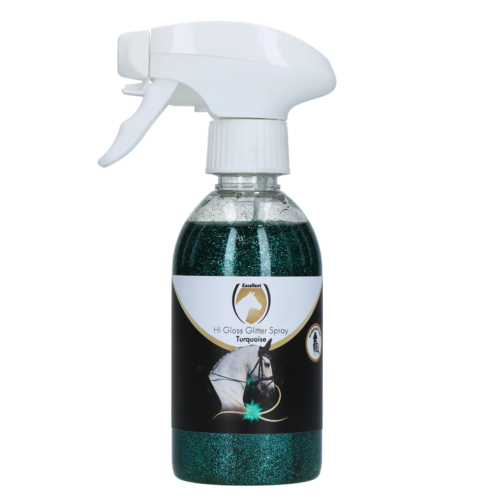Brokatowy spray do sierści, grzywy i ogona, 250 ml – Excellent Horse Hi Gloss Glitter Spray Turquoise - obrazek 1