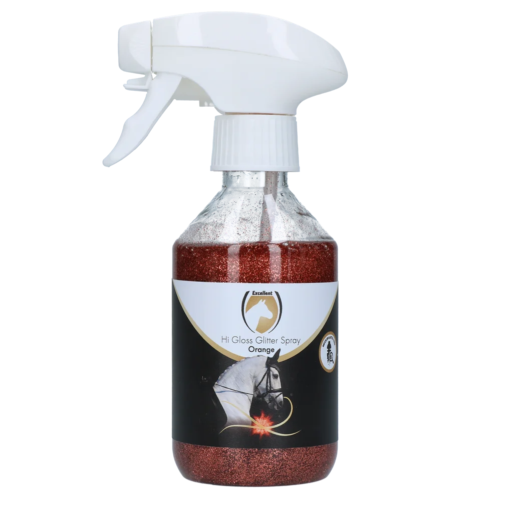 HIGL5057.png Brokatowy spray do sierści, grzywy i ogona, 250 ml – Excellent Horse Hi Gloss Glitter Spray Orange - obrazek 1