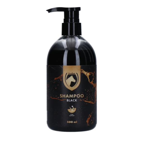 Szampon dla koni podkreślający kolor sierści i nadający jej blask, 500 ml – Excellent Horse Hi Gloss Shampoo Zwart