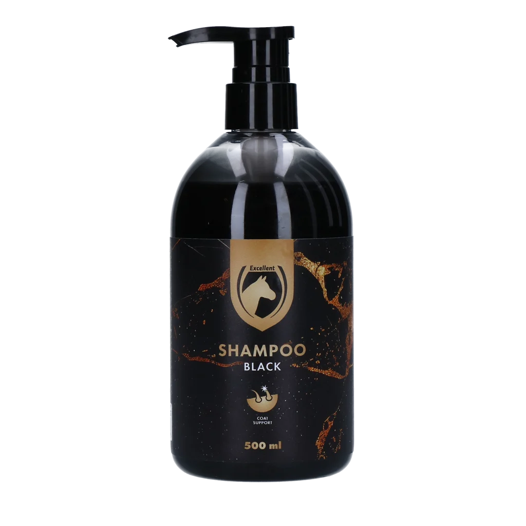 Szampon dla koni podkreślający kolor sierści i nadający jej blask, 500 ml – Excellent Horse Hi Gloss Shampoo Zwart - obrazek 1