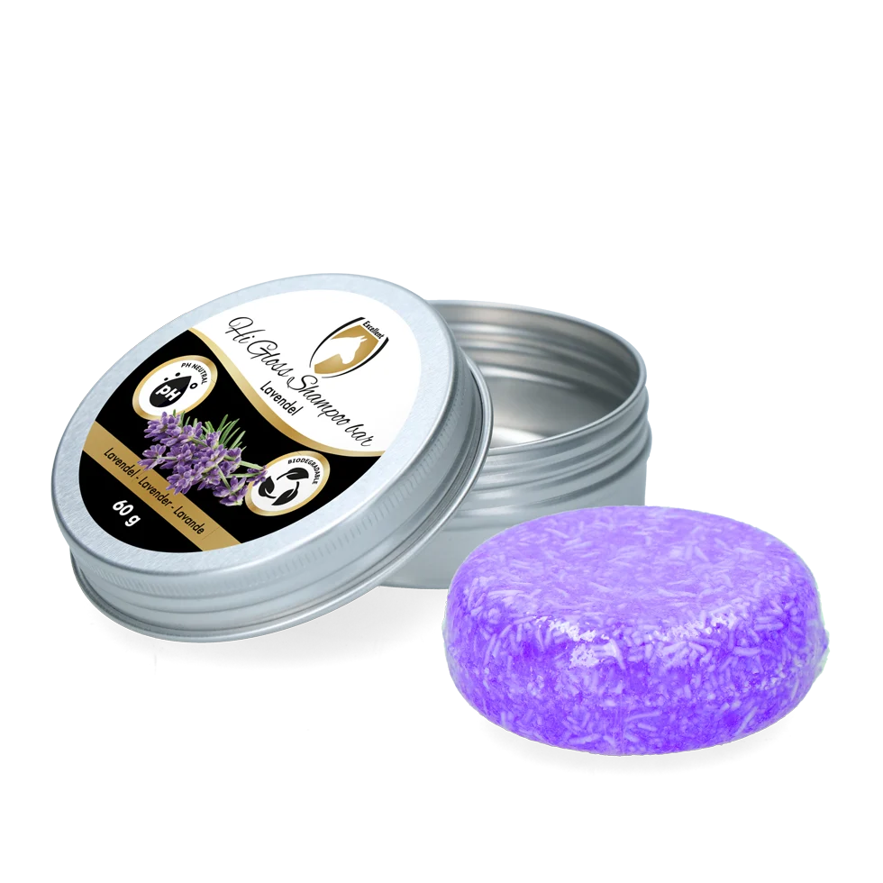 HIGL6051.png Szampon dla koni w kostce z odżywką, lawenda, 60 g – Excellent Horse Hi Gloss Shampoo Bar - obrazek 1