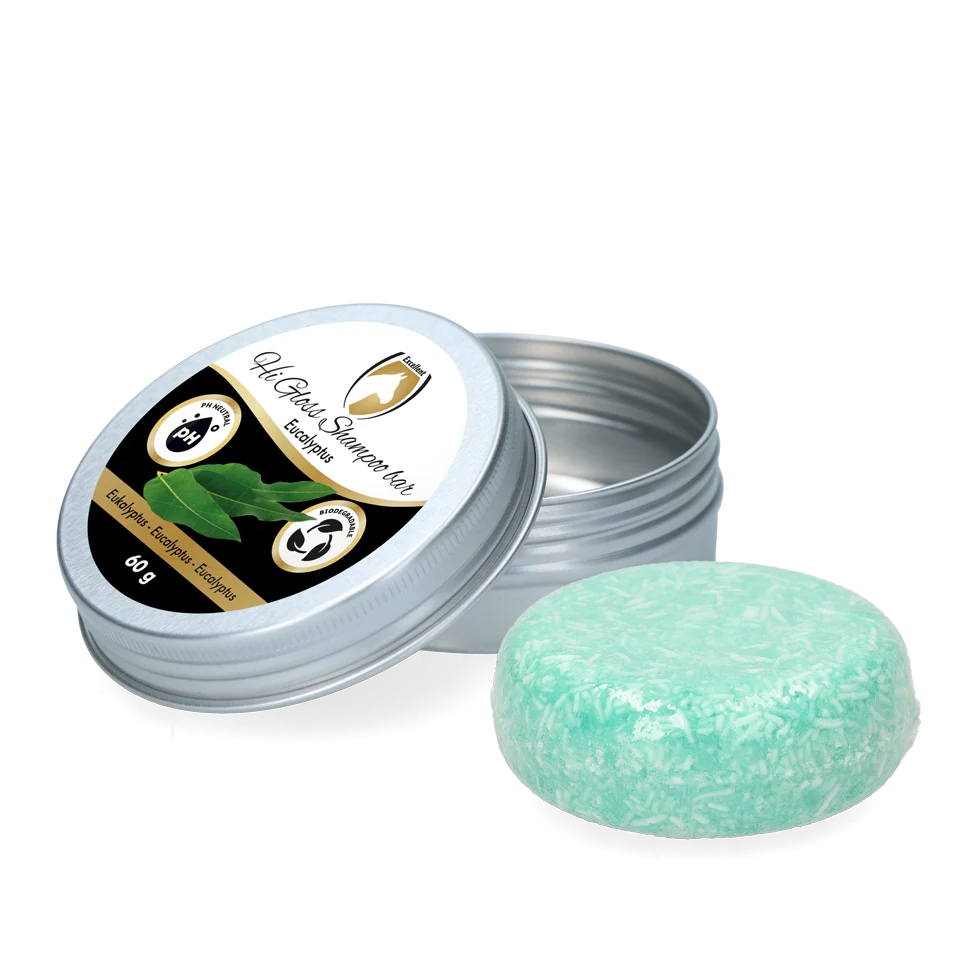 Szampon w kostce dla koni z odżywką, eukaliptus, 60 g – Excellent Horse Hi Gloss Shampoo Bar - obrazek 1