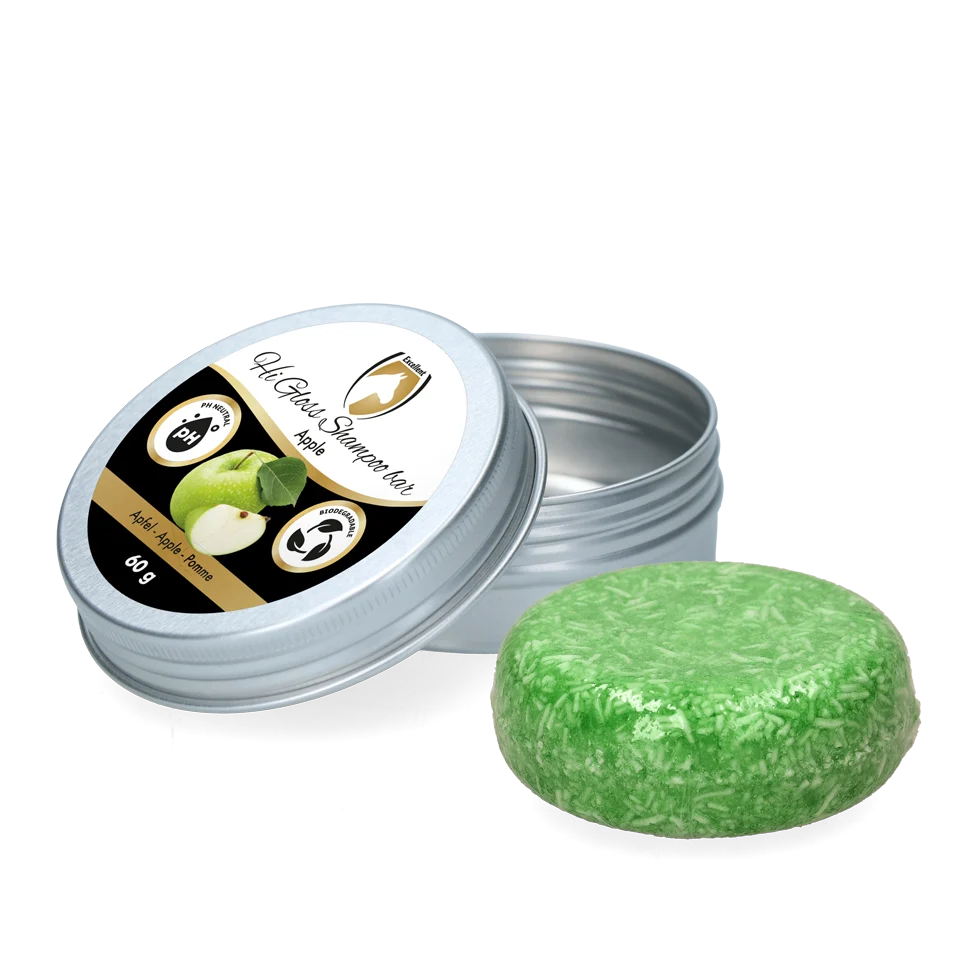 Kostka szamponu z odżywką dla koni, jabłko, 60 g – Excellent Horse Hi Gloss Shampoo Bar - obrazek 1