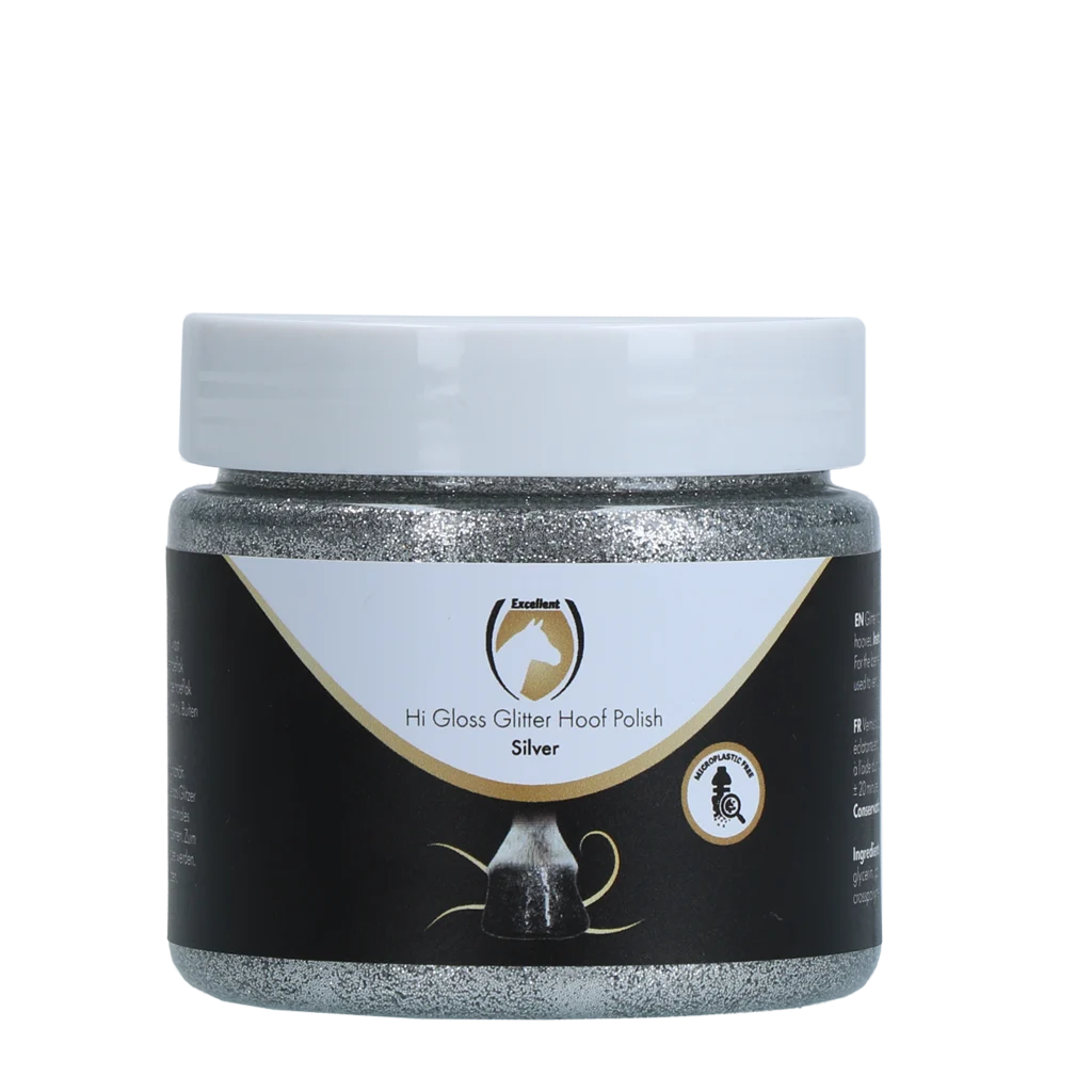 Srebrny brokatowy lakier do kopyt, 150 ml – Excellent Horse Hi Gloss Glitter Hoof Polish - obrazek 1