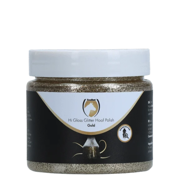 Złoty brokatowy lakier do kopyt, 150 ml – Excellent Horse Hi Gloss Glitter Hoof Polish
