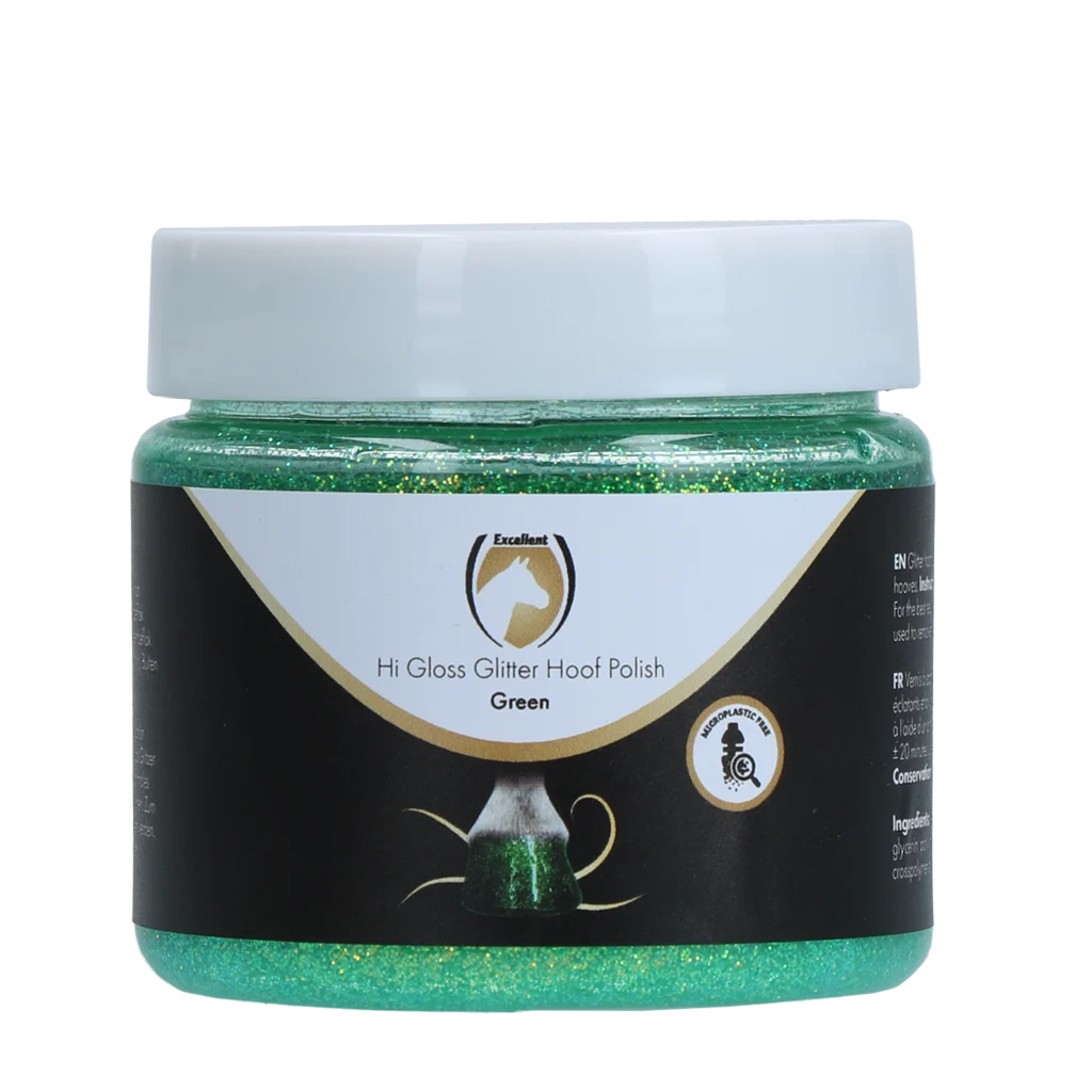 Glitterhoeflak Groen, 150 ml – Excellent Horse Hi Gloss Glitter Hoof Polish - obrazek 1