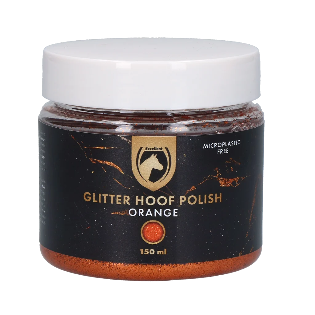 Pomarańczowy brokatowy lakier do kopyt, 150 ml – Excellent Horse Hi Gloss Glitter Hoof Polish - obrazek 1