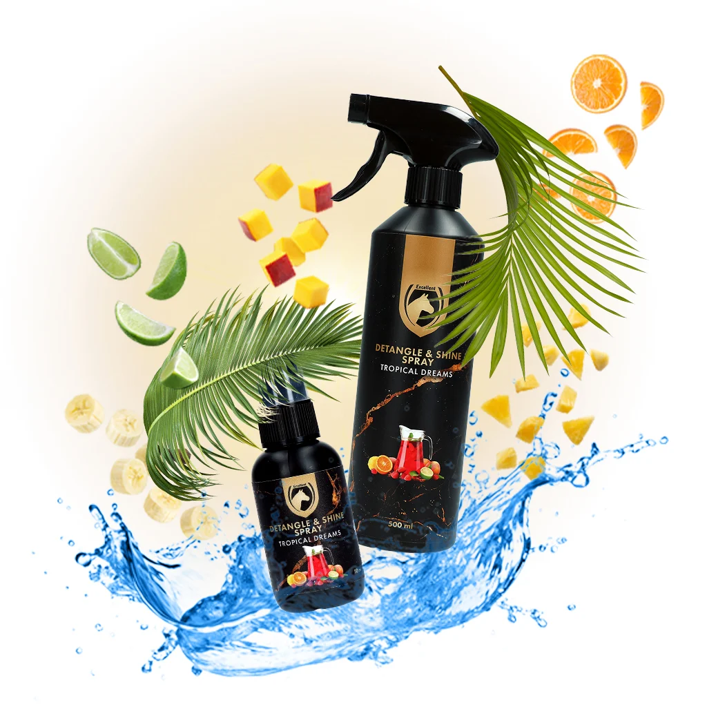 Spray ułatwiający rozczesywanie grzywy i ogona, 500 ml – Excellent Horse Detangle & Shine Spray Tropical Dreams - obrazek 2
