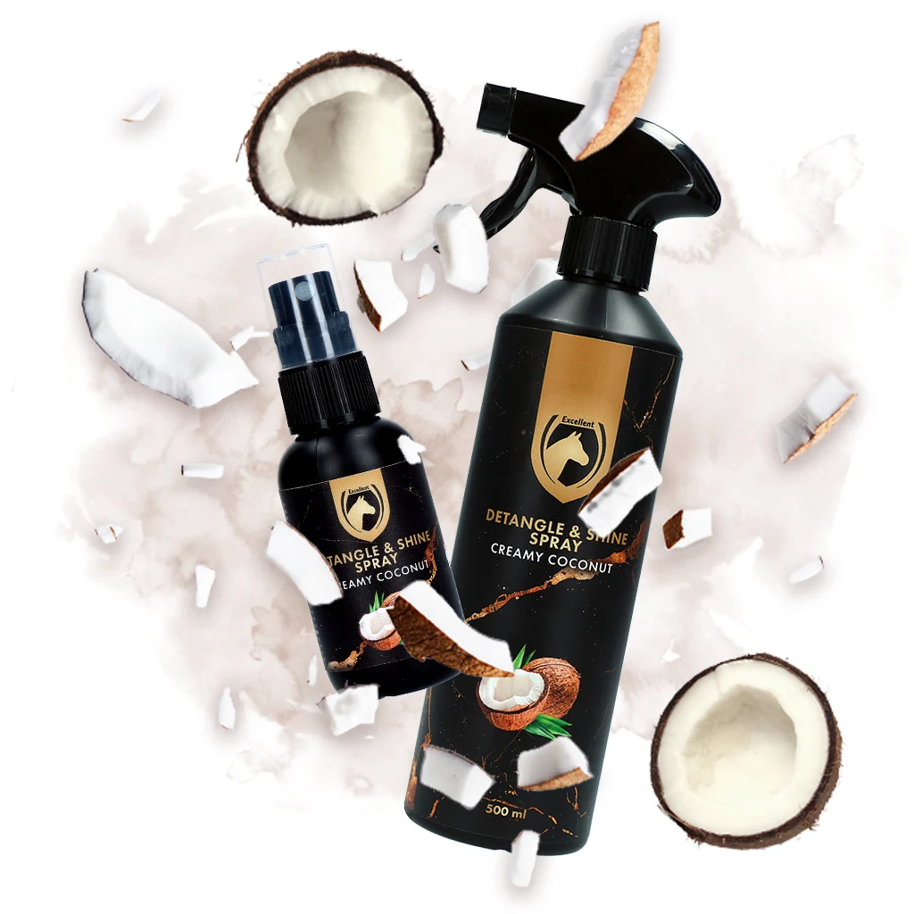 Spray przeciw kołtunom do grzywy i ogona, Creamy Coconut, 50 ml – Excellent Horse Detangle & Shine Spray - obrazek 2