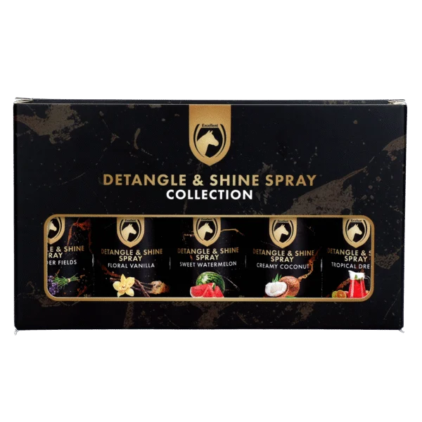 Spray ułatwiający rozczesywanie grzywy i ogona, zestaw prezentowy 5 x 50 ml – Excellent Horse Detangle & Shine Spray
