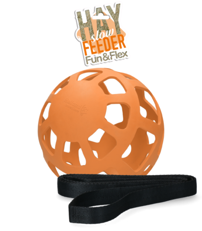 Kula na siano dla koni z naturalnej gumy, pomarańczowa, średnica ok. 22 cm – Hay Slow Feeder Fun & Flex