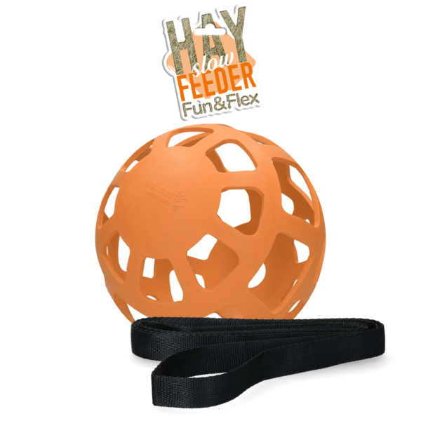 Kula na siano dla koni z naturalnej gumy, pomarańczowa, średnica ok. 22 cm – Hay Slow Feeder Fun & Flex