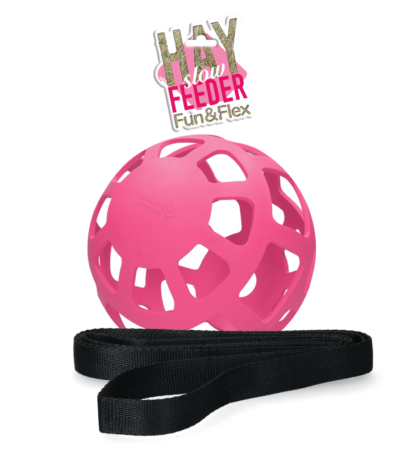 Piłka na siano dla koni z naturalnej gumy, różowa, średnica ok. 22 cm – Hay Slow Feeder Fun & Flex