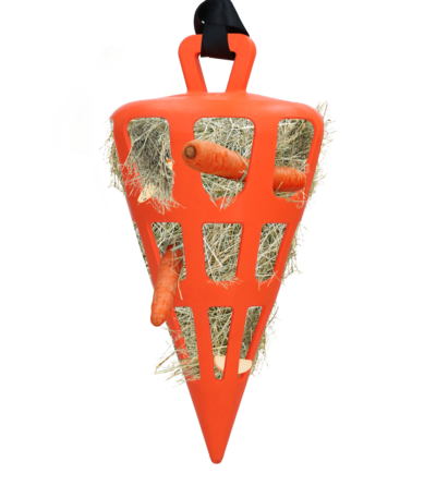 Podajnik spowalniający jedzenie dla koni z naturalnej gumy, pomarańczowy – Hay Slow Feeder Fun & Flex Carrot