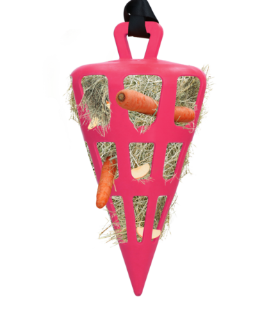 Podajnik spowalniający jedzenie dla koni z naturalnej gumy, różowy – Hay Slow Feeder Fun & Flex Carrot