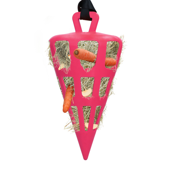 Podajnik spowalniający jedzenie dla koni z naturalnej gumy, różowy – Hay Slow Feeder Fun & Flex Carrot