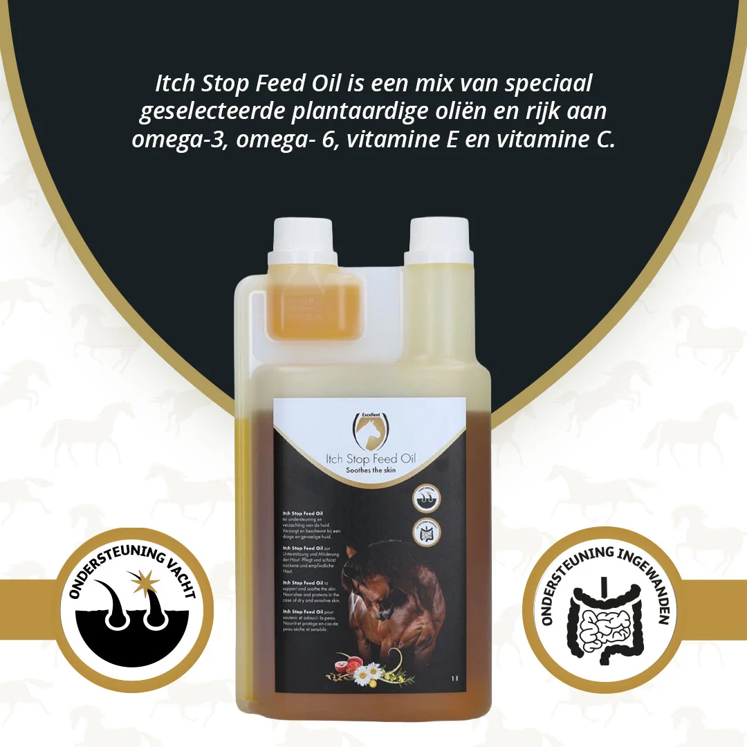 Olej paszowy dla koni z Omega 3 i Omega 6, 1 l – Excellent Horse Itch Stop Feed Oil - obrazek 2