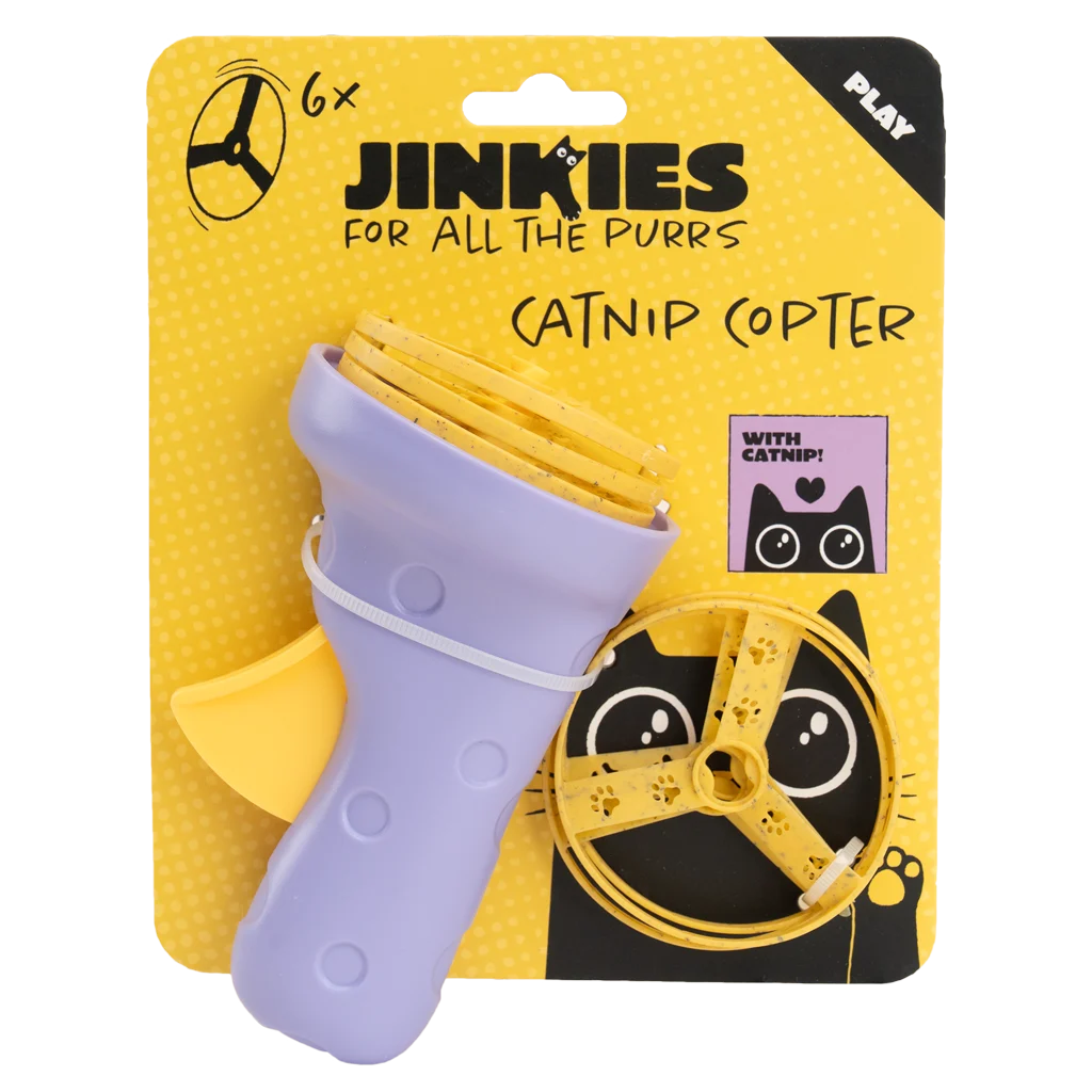 Interaktywna zabawka dla kota z wyrzutnią wirujących śmigieł i kocimiętką – Jinkies Catnip Copter - obrazek 1