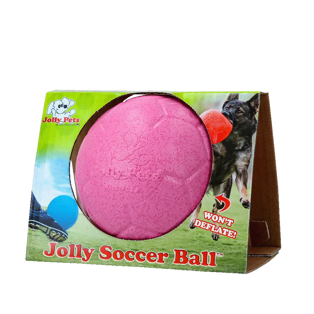 Pływająca piłka nożna dla psa, różowa, S, 15 cm – Jolly Pets Soccer Ball - obrazek 1