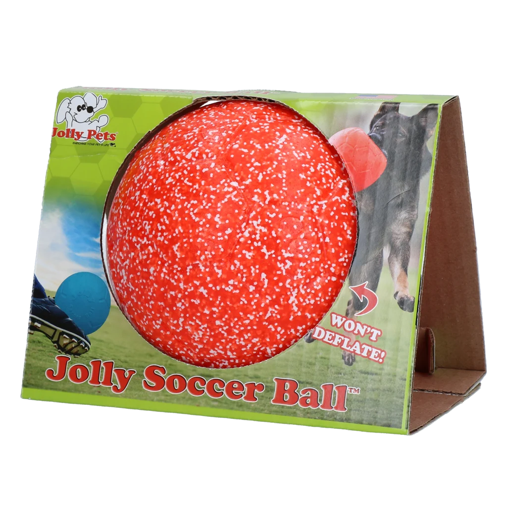 JOLL036G.png Piłka do aportowania dla psa, pomarańczowo biała, 15 cm – Jolly Pets Jolly Soccer Ball - obrazek 1