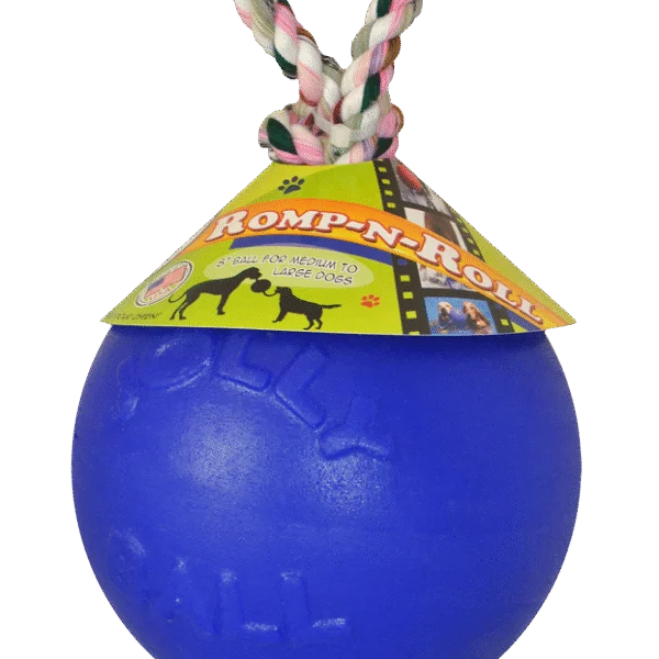 Piłka dla psa z liną, pływająca, niebieska S (10 cm) – Jolly Pets Romp-n-Roll
