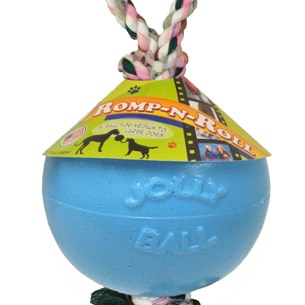 Piłka dla psa ze sznurem, pływająca, jagodowa M (15 cm) – Jolly Pets Romp-n-Roll