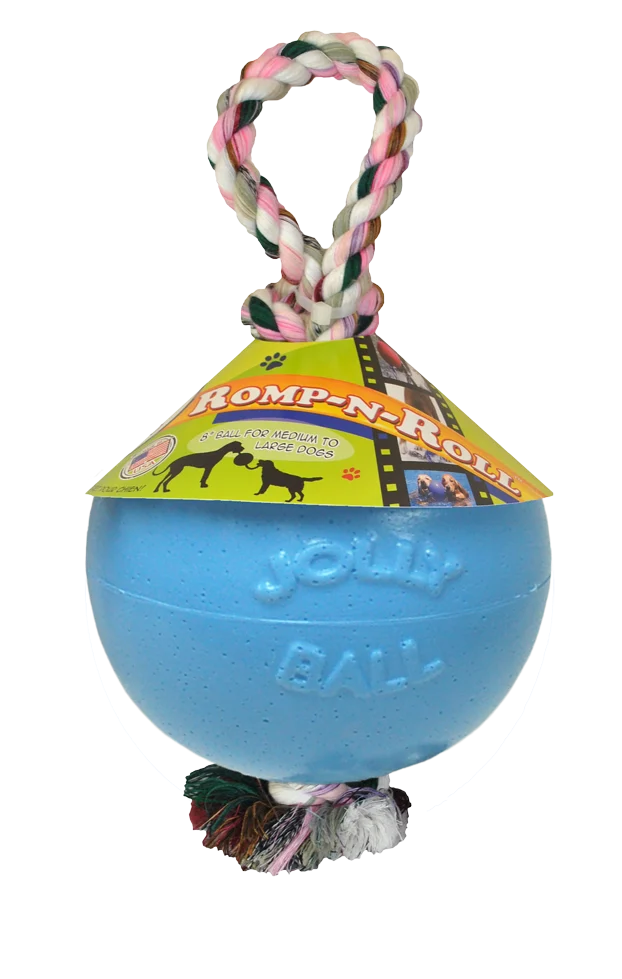 Piłka dla psa ze sznurem, pływająca, jagodowa M (15 cm) – Jolly Pets Romp-n-Roll - obrazek 1