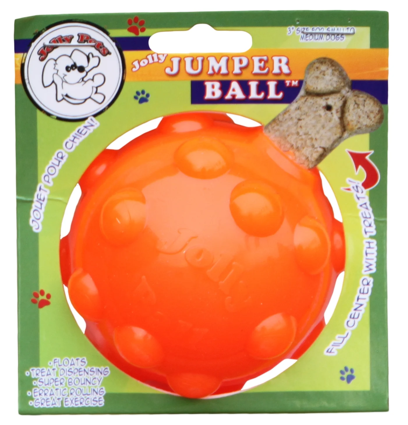 Piłka na przysmaki dla psa z gumy TPR, 7,6 cm – Jolly Pets Jolly Jumper pomarańczowa S - obrazek 1