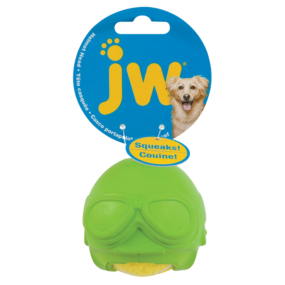 Piłka tenisowa dla psa z piszczałką i gumowym kaskiem – JW Helmet Heads Aviator - obrazek 1