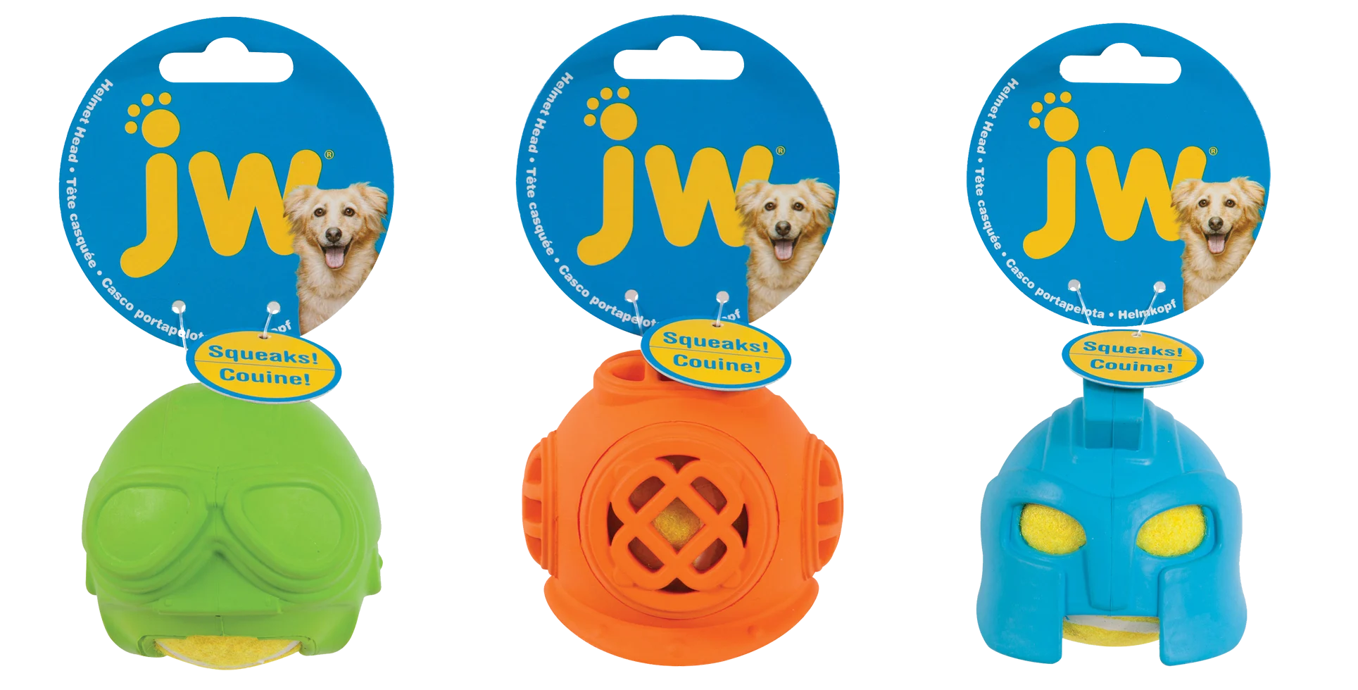 Piłka tenisowa dla psów z piszczałką i gumowym hełmem – JW Helmet Heads Diver - obrazek 3