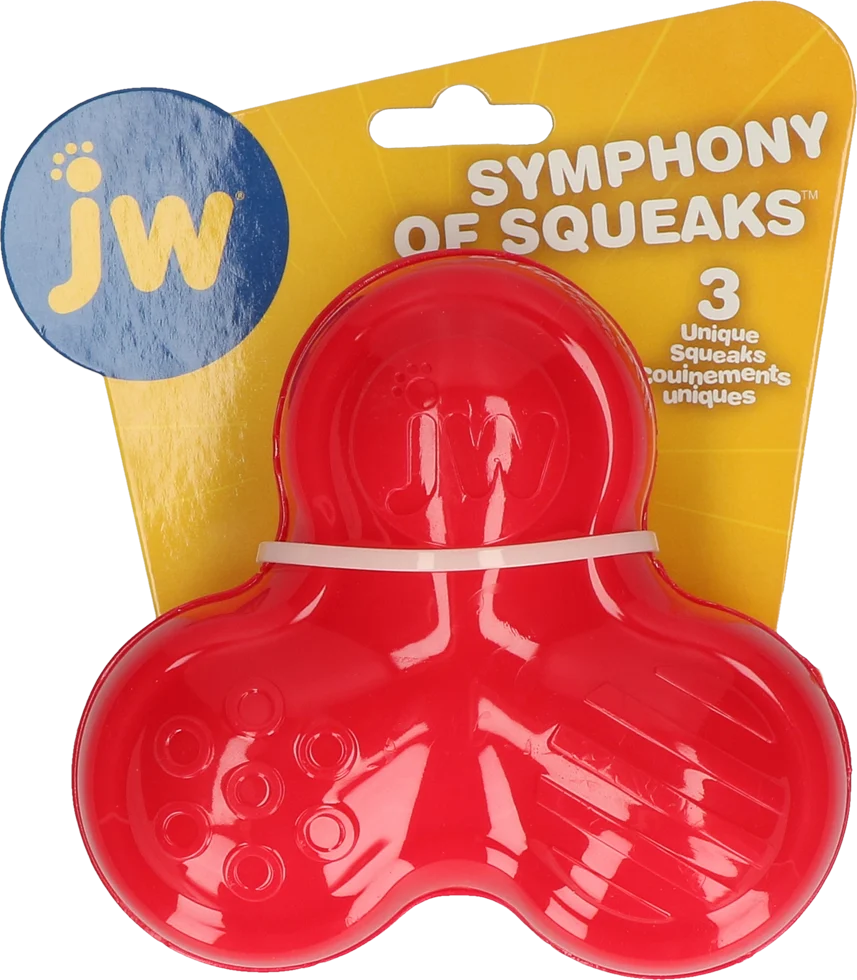 Gumowa piszcząca zabawka dla psa z 3 dźwiękami, czerwona – JW Symphony of Squeaks - obrazek 1
