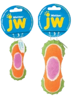 Zabawka dla psa z pluszu, gumy i materiału używanego do produkcji piłek tenisowych, 14 cm – JW Mixups Ribbed Barbell M - obrazek 2