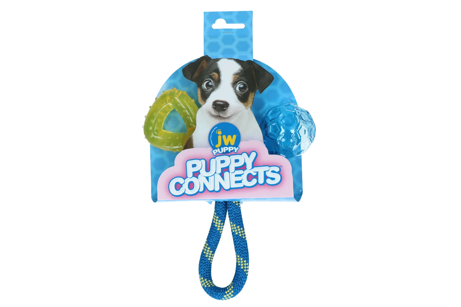 Zabawka dla szczeniąt ze sznurem, gryzakiem i piłką, 21 x 20 x 6 cm – JW Puppy Connects - obrazek 1