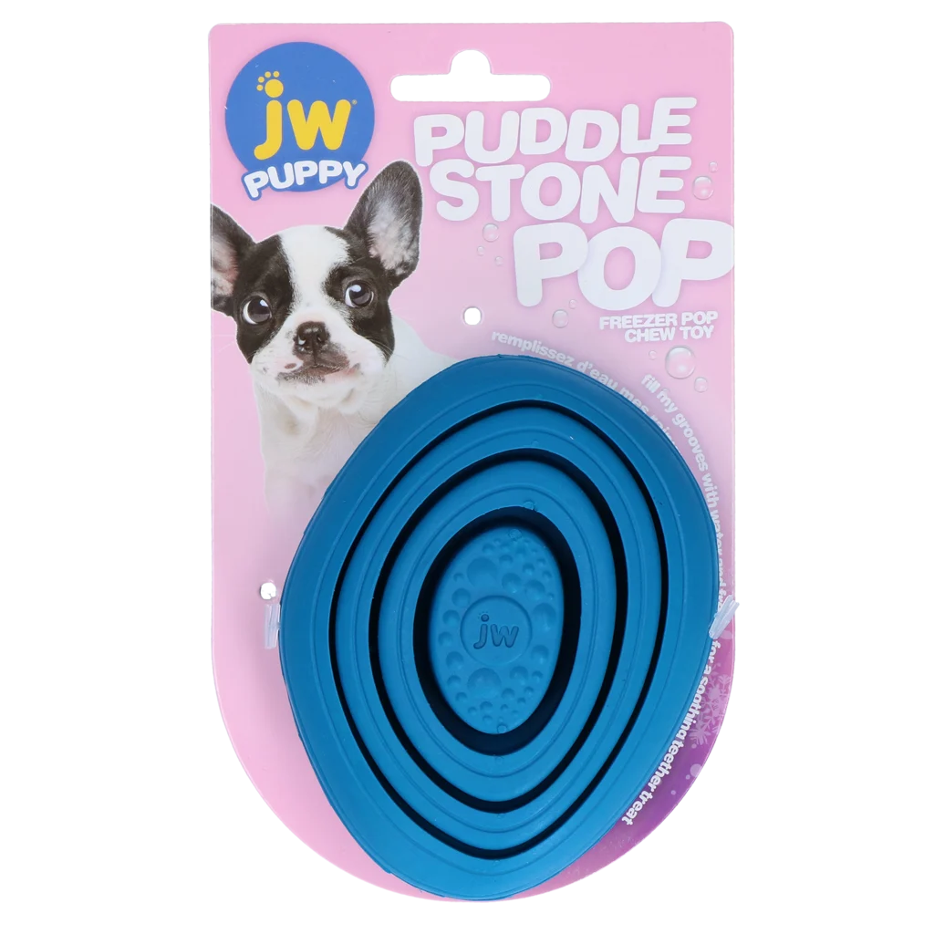 Gryzak dla szczeniąt z gumy z rowkami na zamrożoną wodę – JW Puddle Stone Pop - obrazek 1