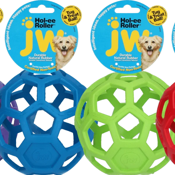 Piłka dla psa z naturalnej gumy na przysmaki, 19 cm, kolor losowy – JW Hol-ee Roller