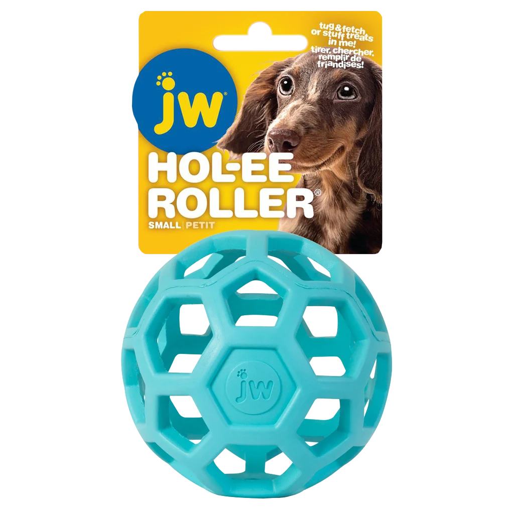 Piłka dla psa z naturalnego kauczuku na przysmaki, 9 cm, jasnoniebieska – JW Hol-ee Roller Small - obrazek 1