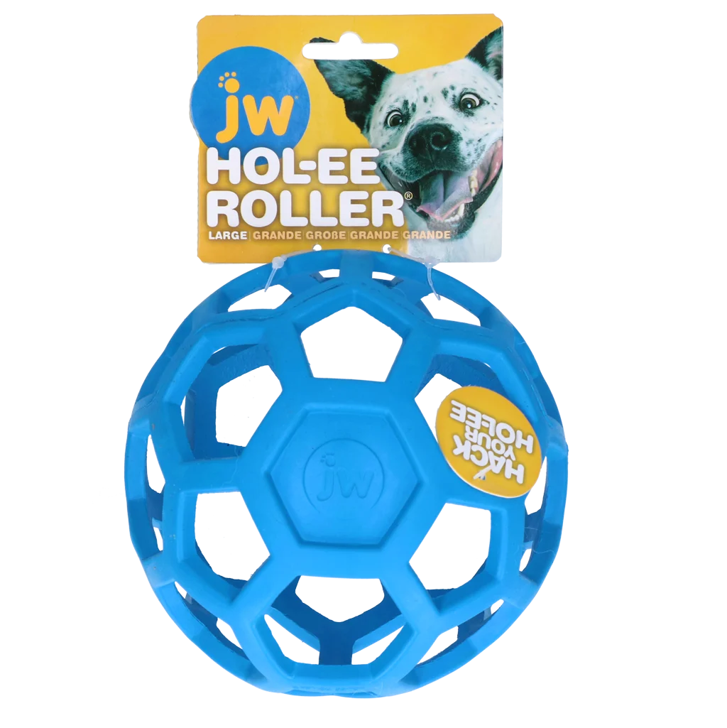 Piłka dla psa z naturalnej gumy na przysmaki, 15 cm, niebieska – JW Hol-ee Roller - obrazek 1
