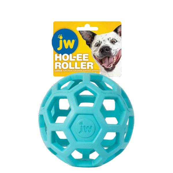 Piłka dla psa z naturalnej gumy na przysmaki, 15 cm, jasnoniebieska – JW Hol-ee Roller