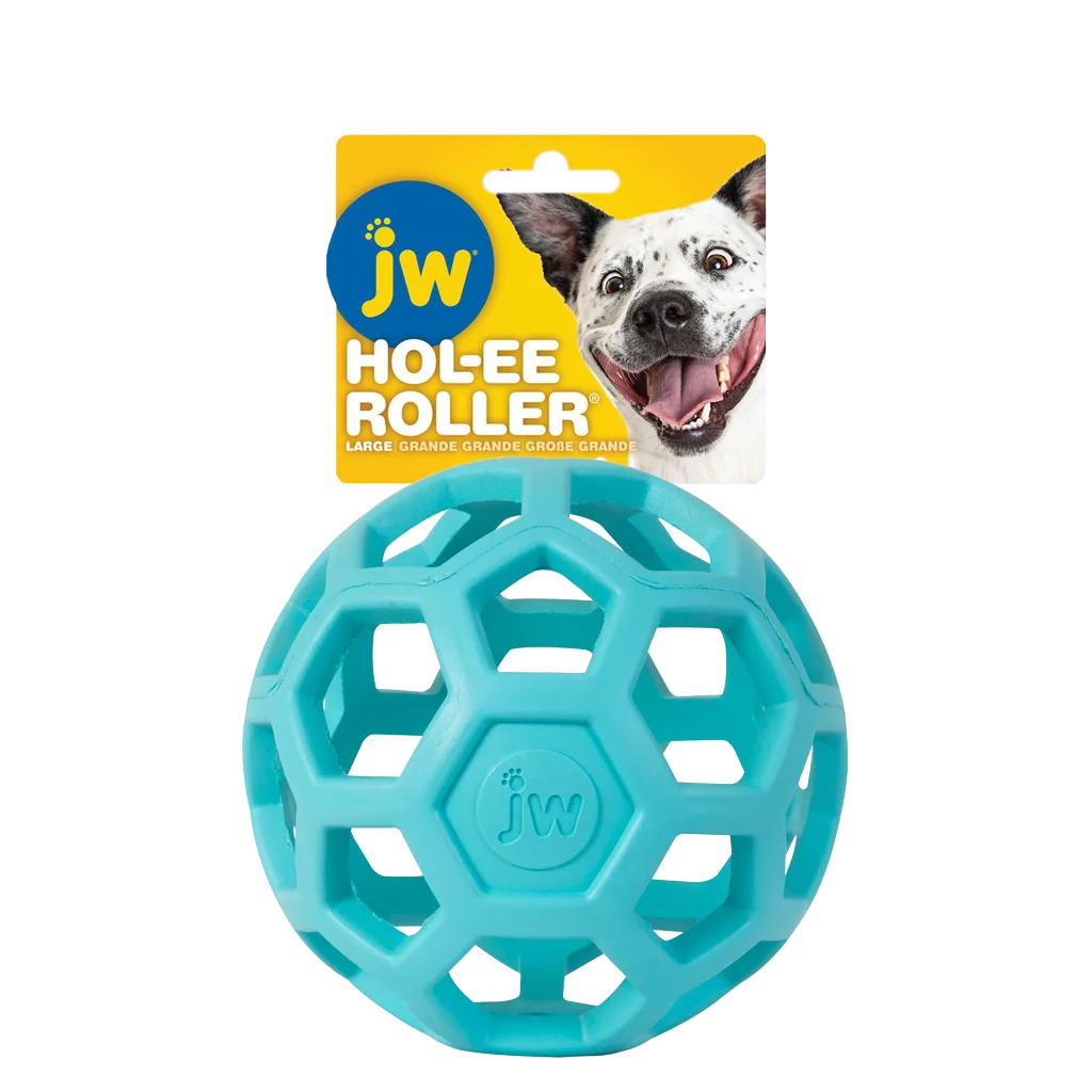 Piłka dla psa z naturalnej gumy na przysmaki, 15 cm, jasnoniebieska – JW Hol-ee Roller - obrazek 1