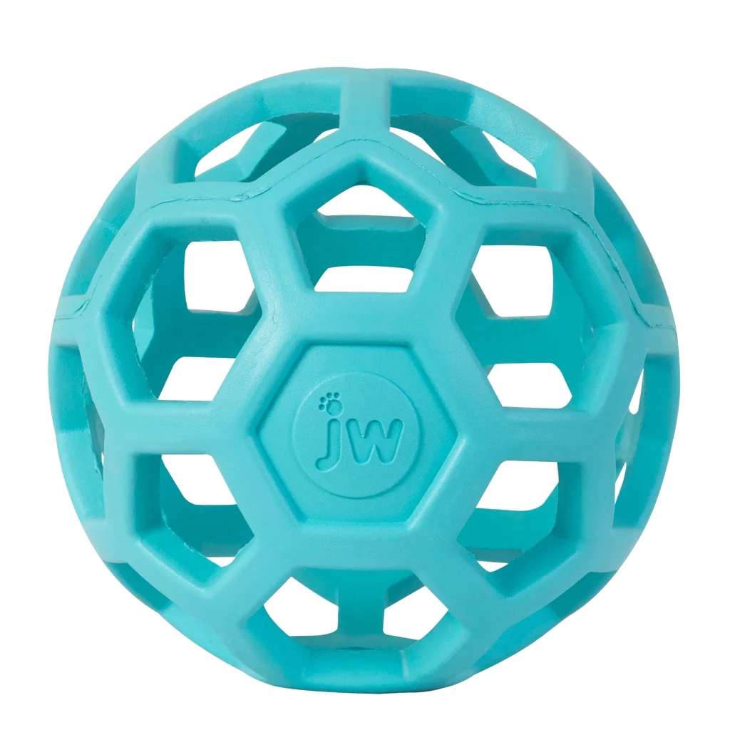 Piłka dla psa z naturalnej gumy na przysmaki, 15 cm, jasnoniebieska – JW Hol-ee Roller - obrazek 2